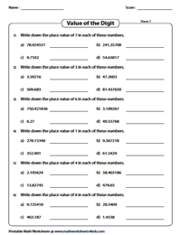 Decimal Place Value Worksheets
