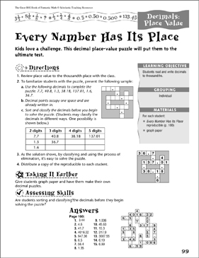 Every Number Has Its Place (Decimals, Place Value) | Printable ...