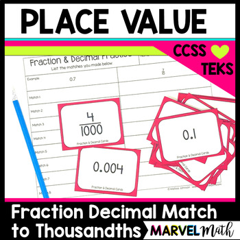 Fraction &  Decimal Matching to the Thousandths Place Game - Marvel ...