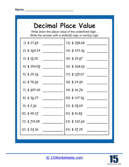 Place Value of Decimals Worksheets - 15 Worksheets Library