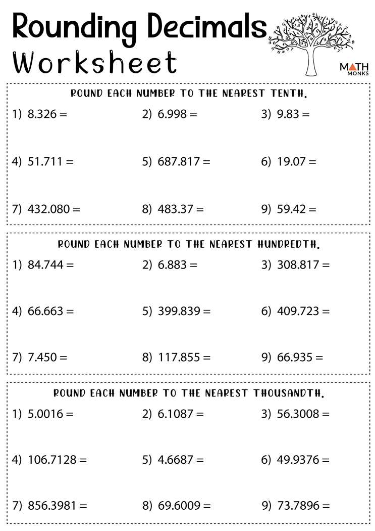 Rounding Decimals Worksheets - Math Monks