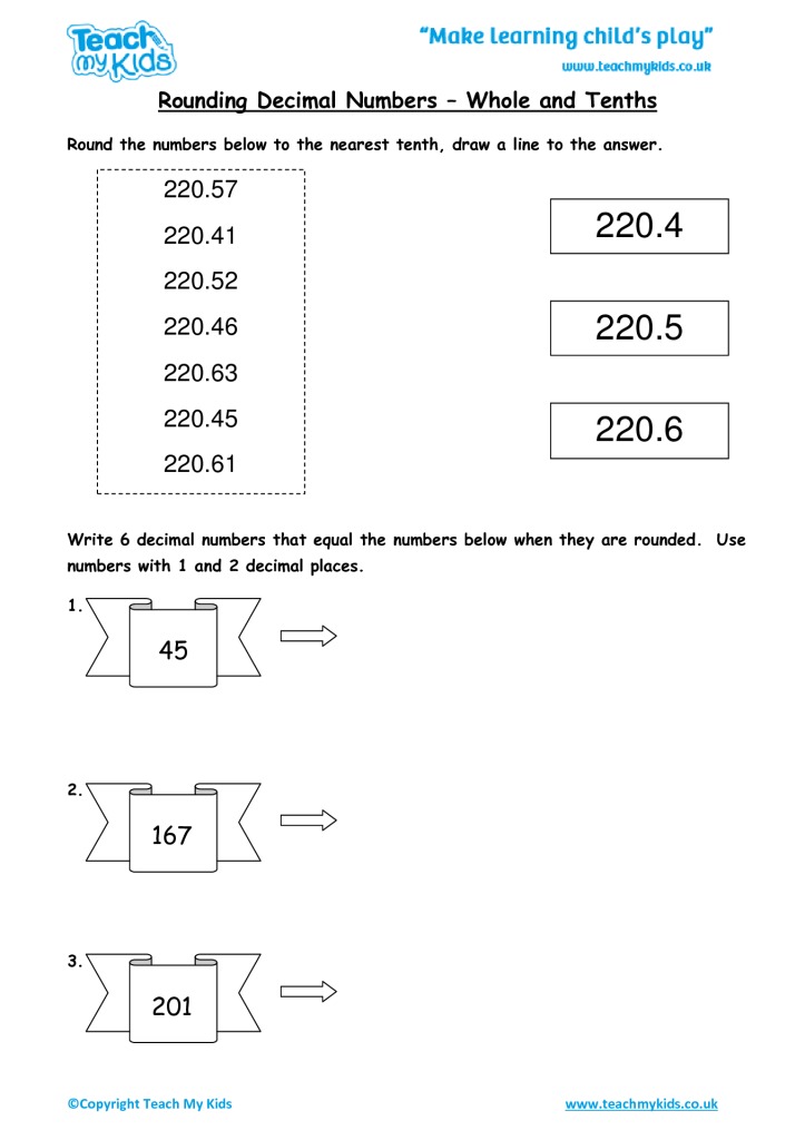 Rounding Decimal Numbers - Whole and Tenths