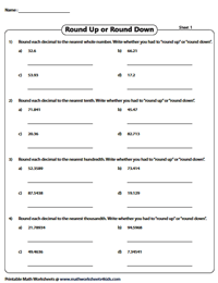 Rounding Decimals Worksheets