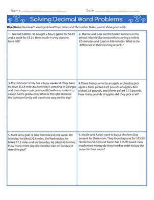 Solving Decimal Word Problems | Interactive Worksheet 