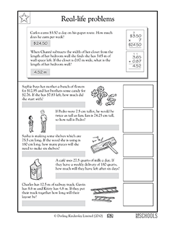 Real-life problems, working with decimals | 4th grade, 5th grade ...