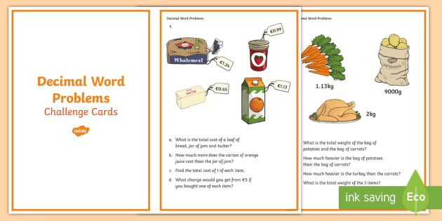 decimal word problems worksheet