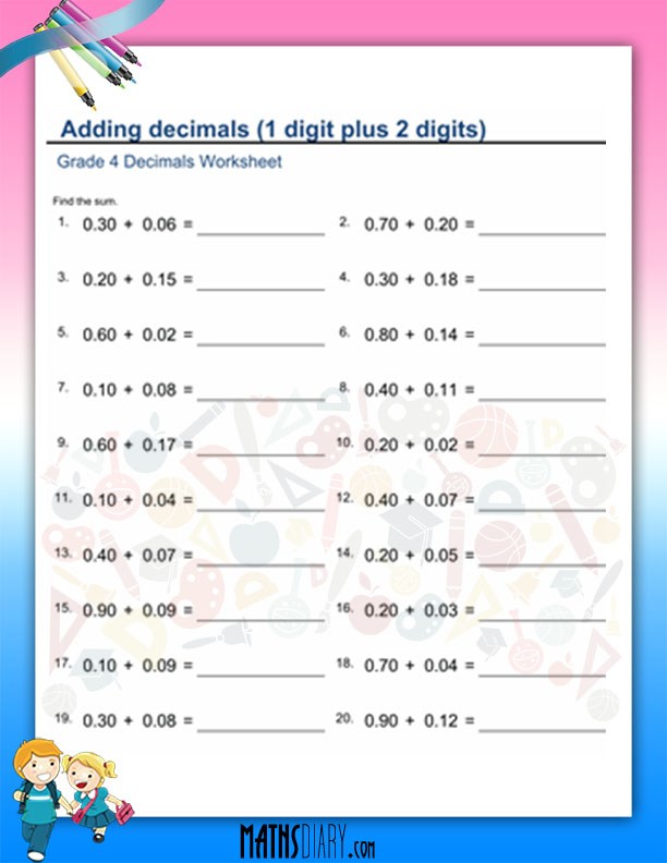 Addition of Decimals Worksheet Grade 4 - Math Worksheets ...