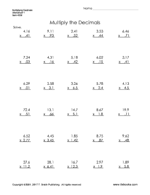 Multiplying Decimals Worksheets 5th Grade Pdf - Fill Online ...