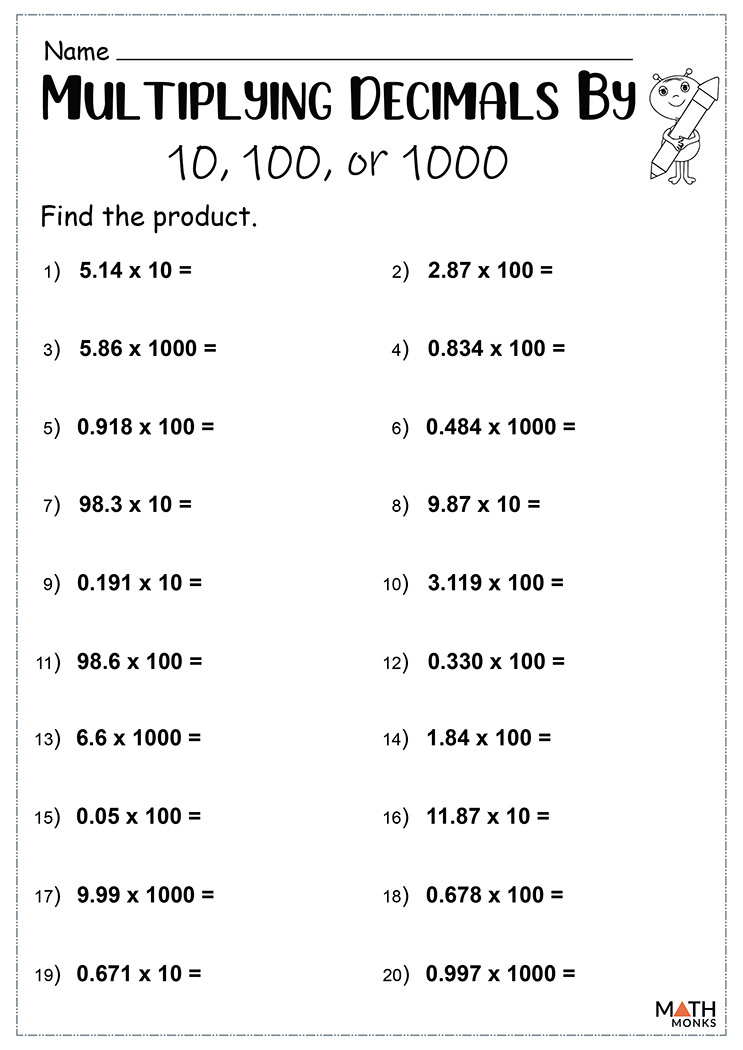 Decimals Worksheets - Math Monks