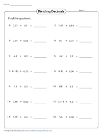 Dividing Decimals Worksheets