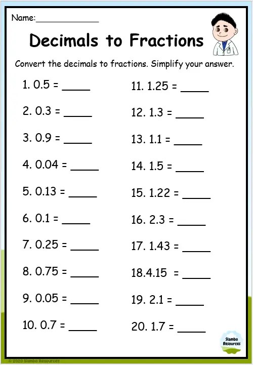 decimal worksheet for 6th grade