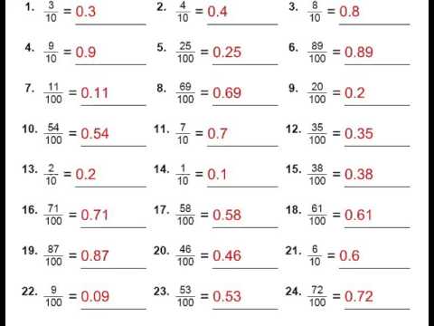 GRADE 4 MATHS FRACTIONS TO DECIMAL WORKSHEET