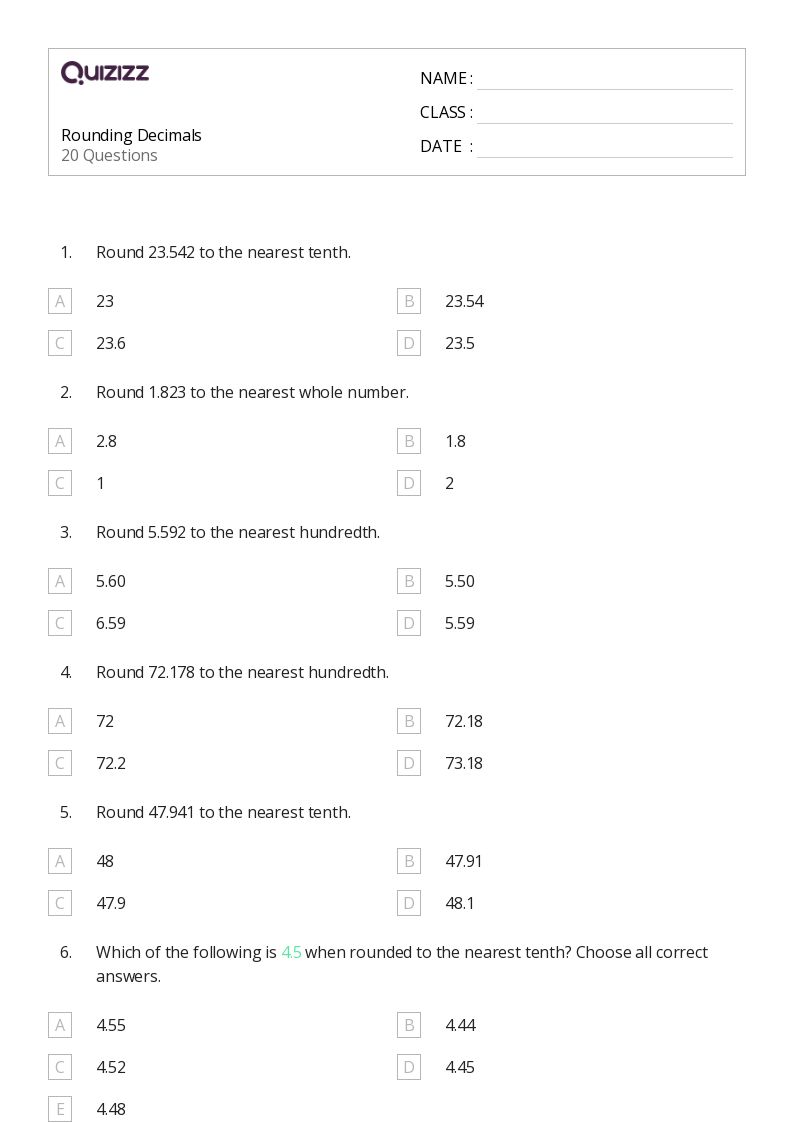50+ Rounding Decimals worksheets for 5th Grade on Quizizz | Free ...