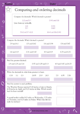 Comparing and Ordering Decimals Worksheet (Grade 5) - TeacherVision