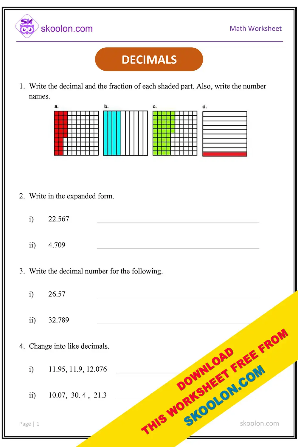 decimal worksheet grade 5