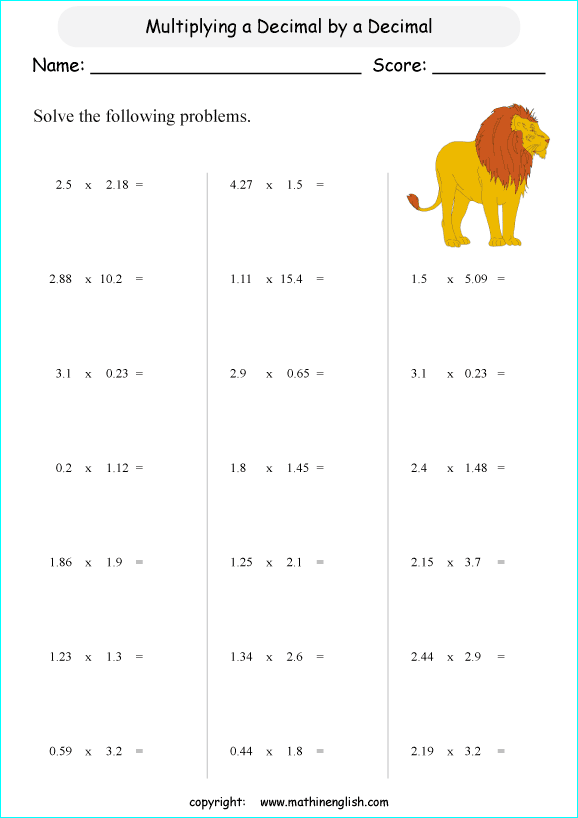 decimal worksheet grade 6