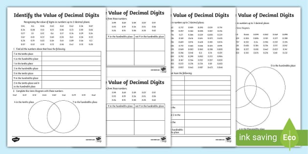 Decimal Place Value Worksheets PDF | Grade 4 - 6 | Twinkl CA