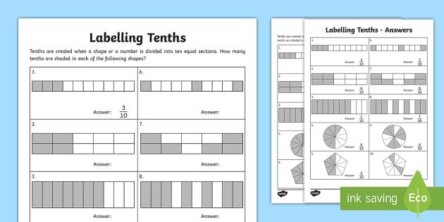 Labelling Tenths Worksheet (teacher made) - Twinkl