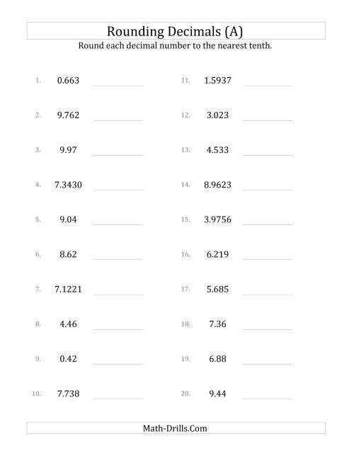 Rounding Various Decimals to Tenths (A)