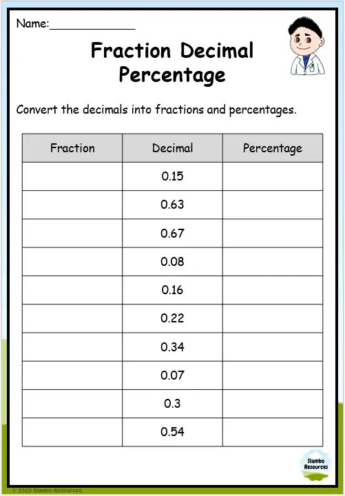 Grade 6 Fraction, Decimal &  Percentage Worksheets | Math Worksheets