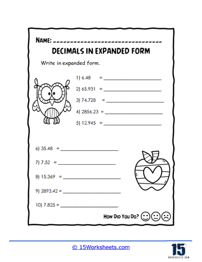 decimals in word form worksheet
