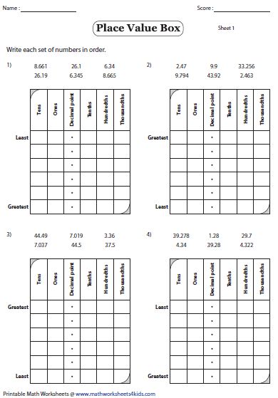 decimals least to greatest worksheet