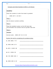 decimals least to greatest worksheet