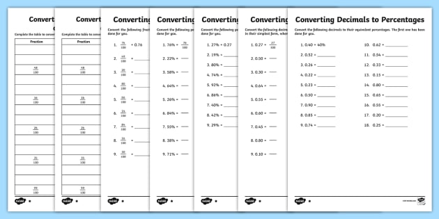 decimals percents and fractions worksheet