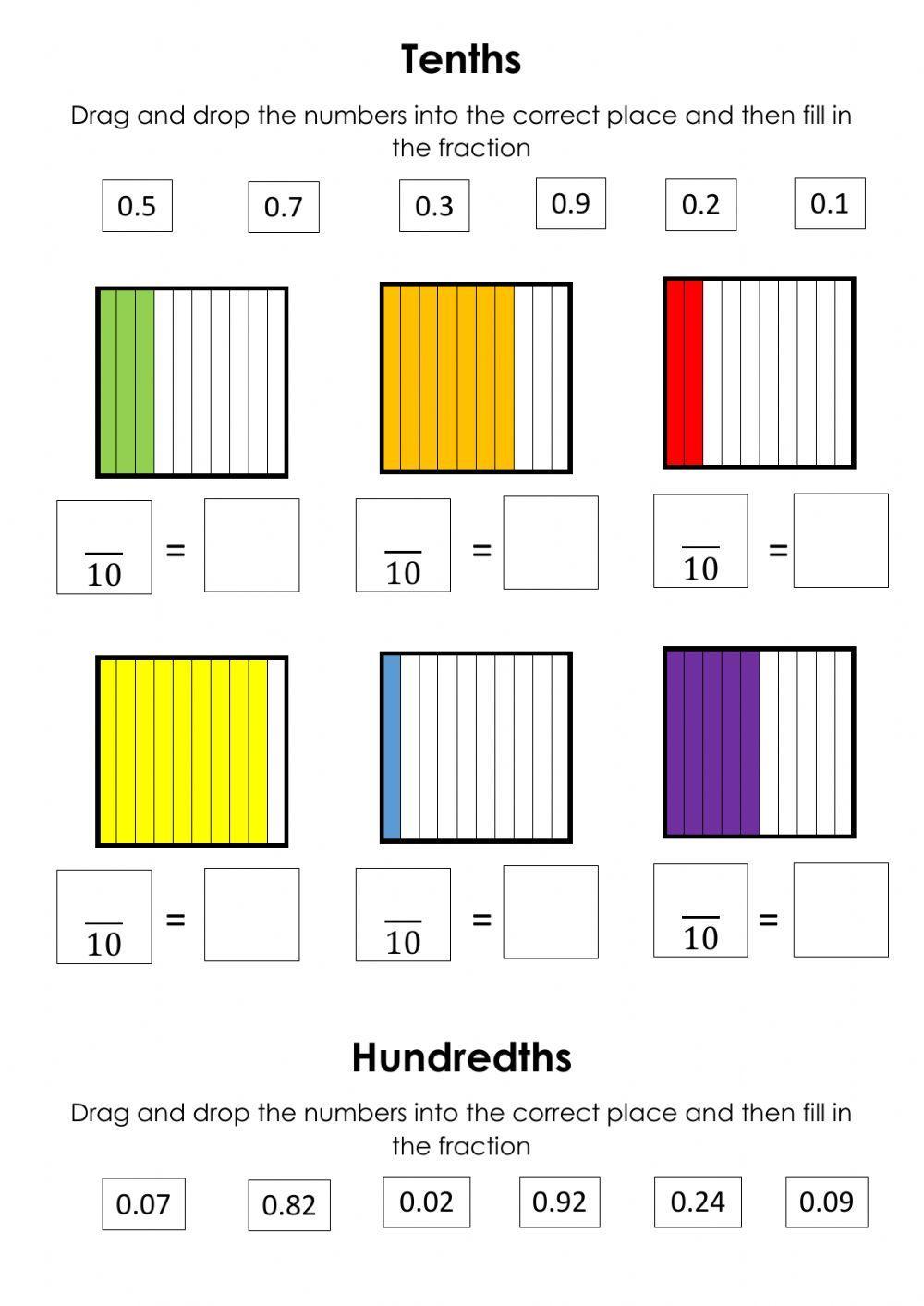 Decimals Tenths and Hundredths worksheet  