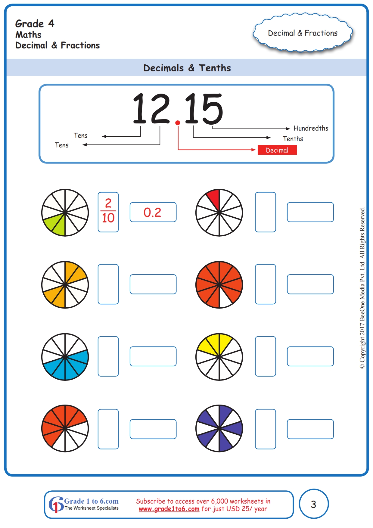 Grade 4 Decimals Worksheets|www.grade1to6.com