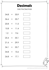Add Decimals Tenths Worksheets
