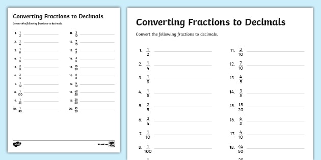decimals to fractions worksheet pdf
