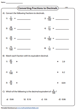 decimals to fractions worksheet pdf