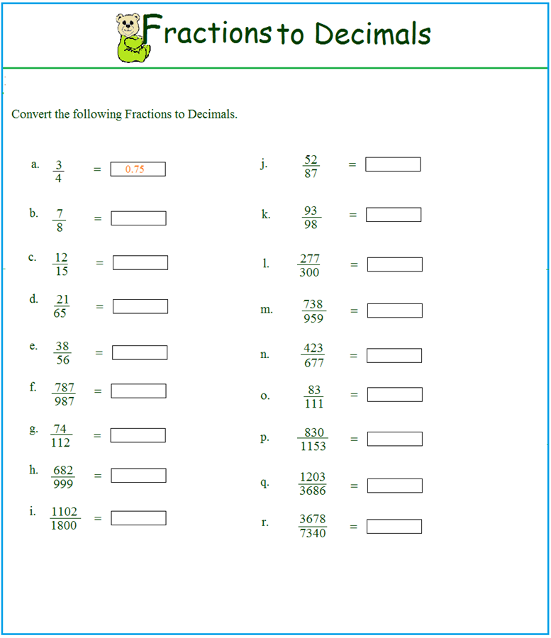decimals to fractions worksheet pdf