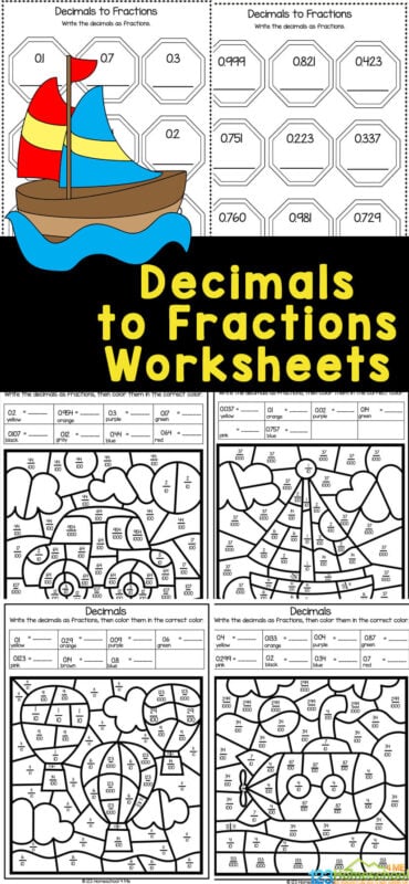 FREE Converting Decimals to Fractions Worksheet Pages