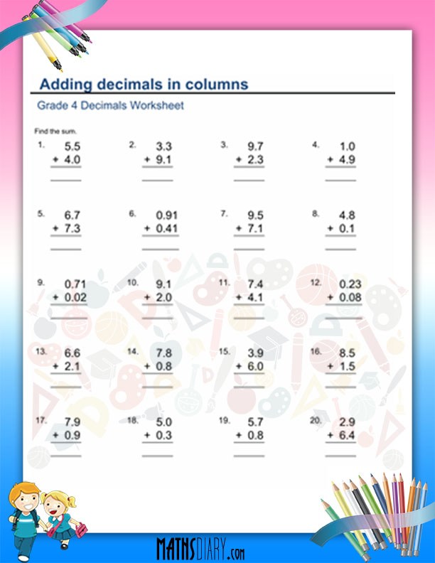 Addition of Decimals Worksheet Grade 4 - Math Worksheets ...