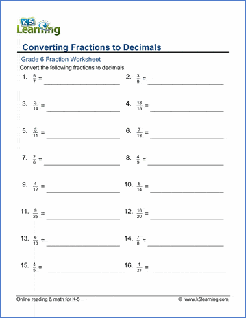 Grade 6 Fractions vs Decimals Worksheets - free &  printable | Worsheets library...