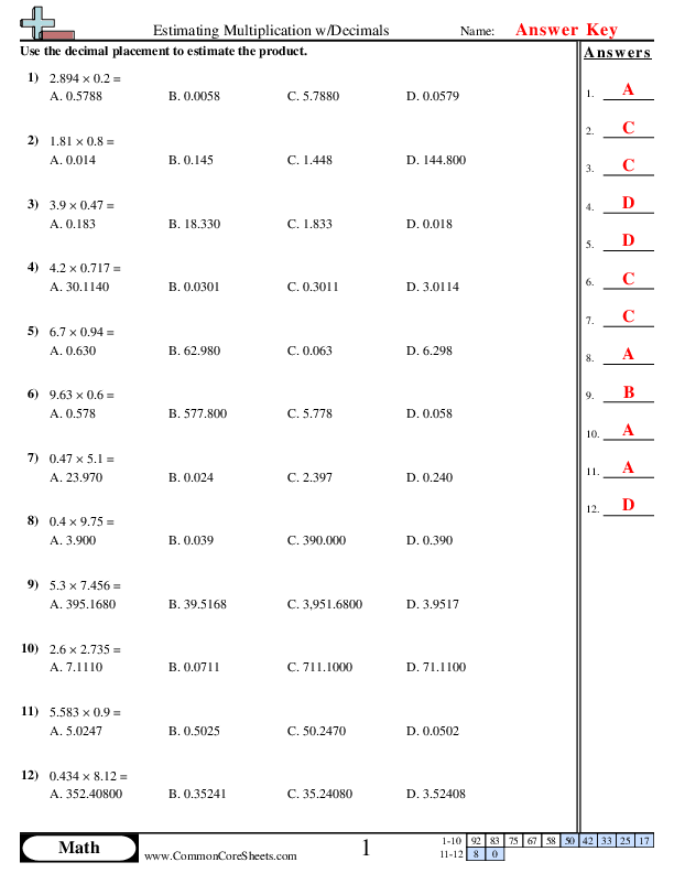 Decimal Worksheets