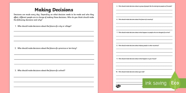 Making Decisions Worksheet / Worksheet (teacher made)