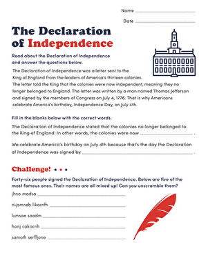 Learn About the Declaration of Independence | Worksheet ...