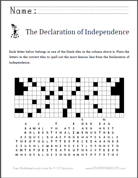 declaration of independence lesson worksheet