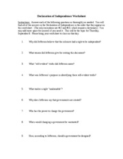 declaration of independence student worksheet