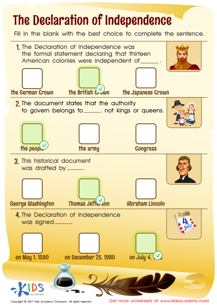 declaration of independence worksheet answers