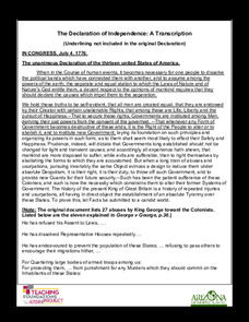 declaration of independence worksheet answers
