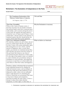 declaration of independence worksheet answers