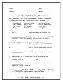 declaration of independence worksheet elementary