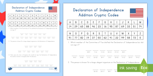 Declaration of Independence Code Cracking Sheet | Twinkl USA
