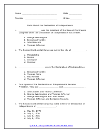 The Declaration of Independence Worksheets