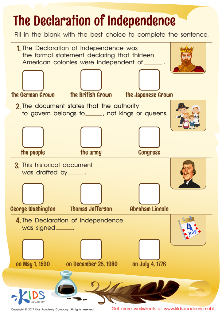 declaration of independence worksheet