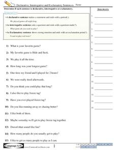Declarative, Interrogative and Exclamatory Sentences Worksheet for ...